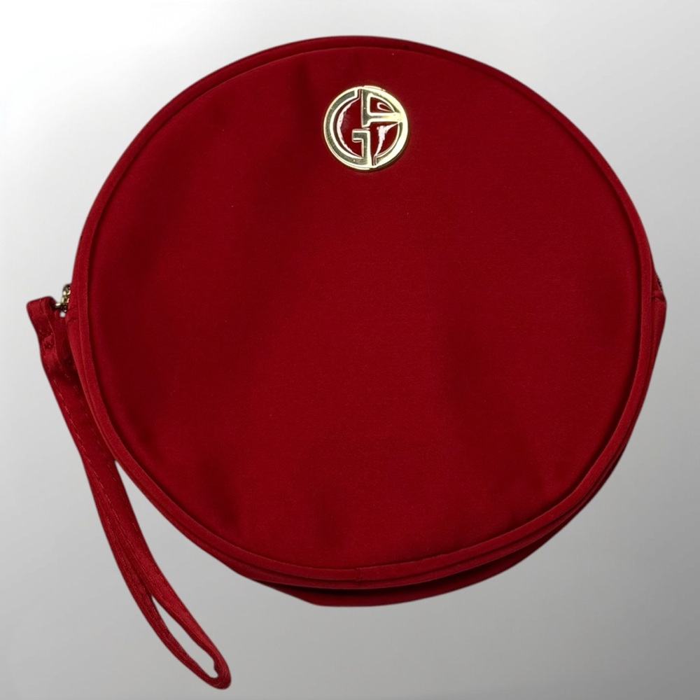 Giorgio Armani Red Cosmetic Bag with Zipper Closure and Gold Logo